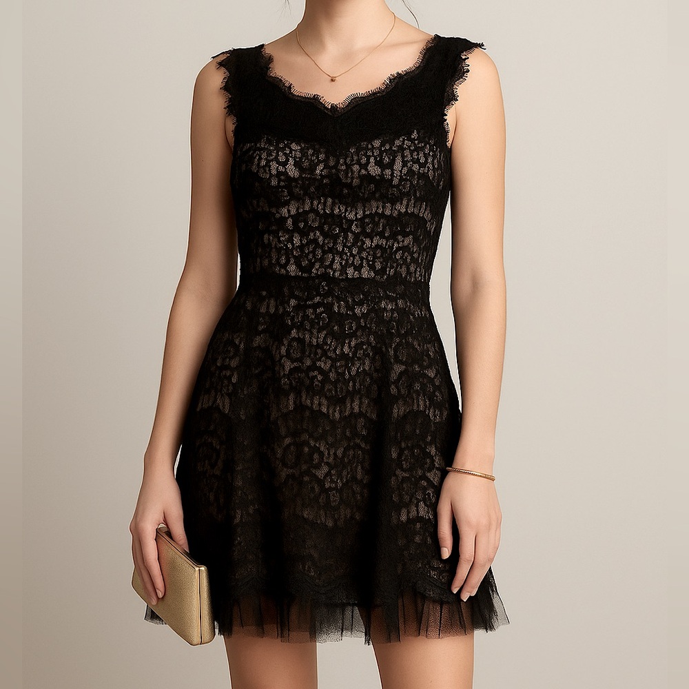 Vintage Juno Dress Collection Black & Gold Lace Formal Grad Wedding Guest Dress